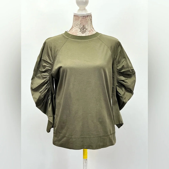 PROLOGUE Military green ruched sleeve crew neck top size S. - Picture 6 of 12